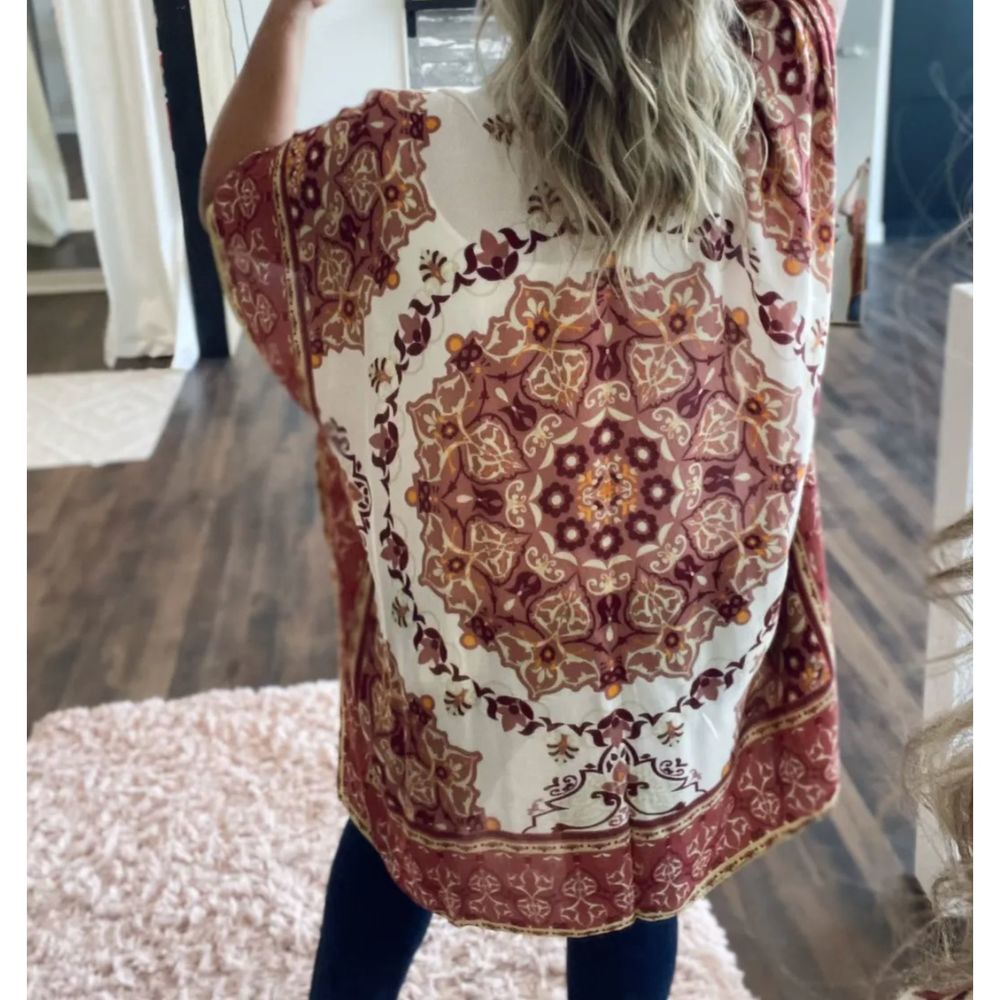 Sienna Mandala Flower Kimono OS NWT